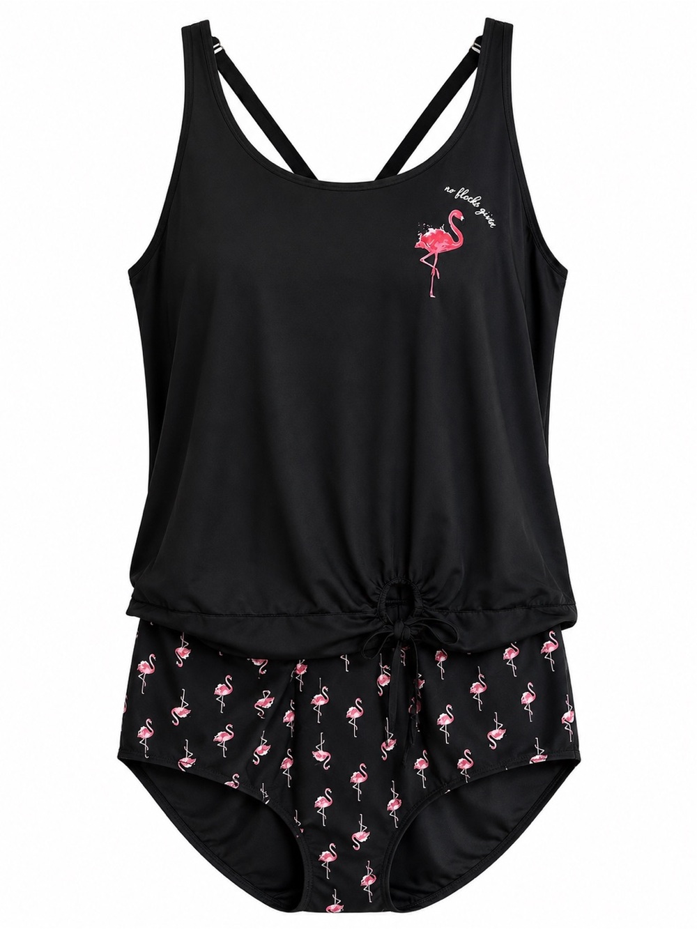 Cacique Flamingo Tankini Swimsuit Set Plus Size 24 NWT Black Pink Swimwear